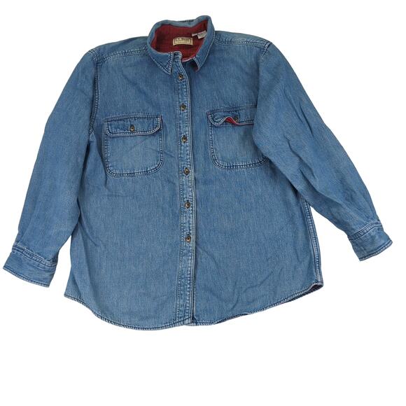 L.L. Bean Jackets & Blazers - Vintage 70s LL Bean Denim Shirt Jacket Flannel Lined Chore Barn Women's Large